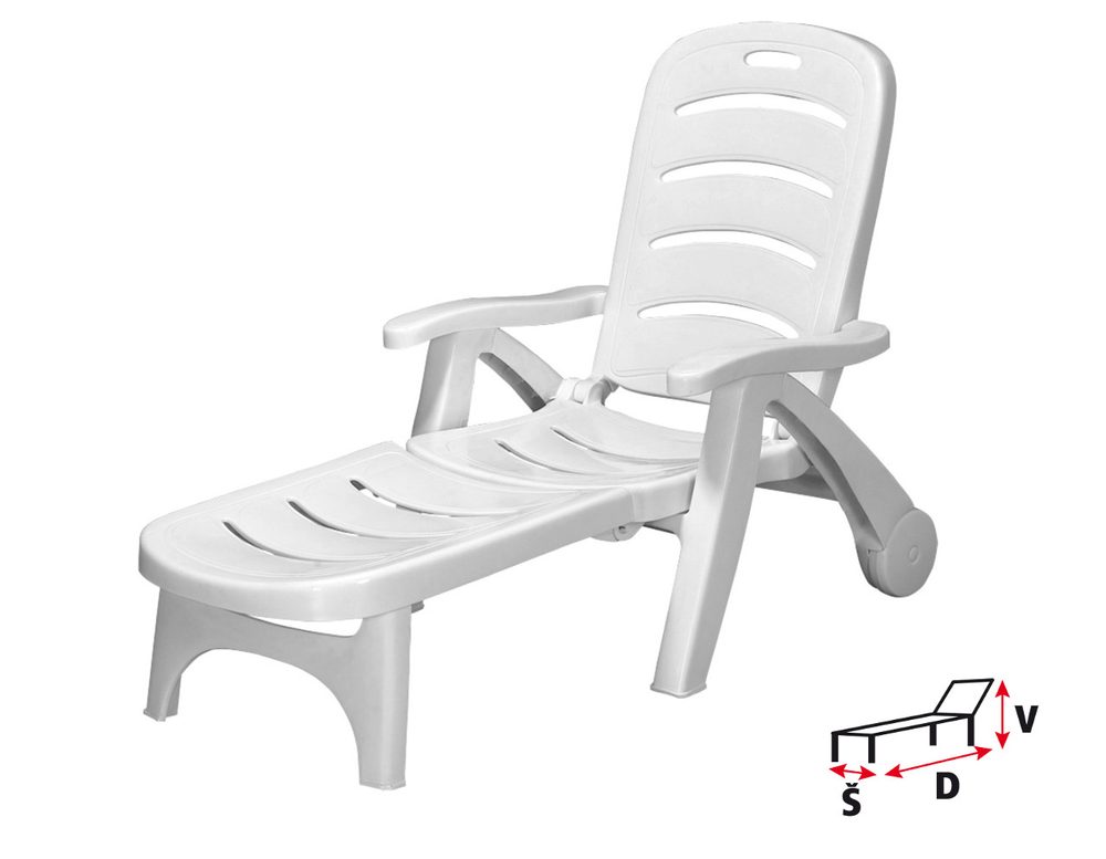 HECHT 000119 - zahradní lehátko Luxusní polohovatelné plastové lehátko. Vhodné pro exteriéry i interiéry. Vhodné pro použití ve vlhkém prostředí. Rozměry: 140 x 77 x 106 cm.