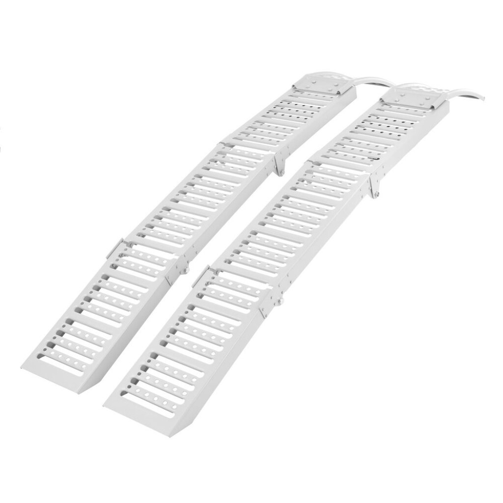 Skládací nájezdové rampy. 2 ks v balení. Nosnost 700 - 2300 kg / pár. Rozměry 193 x 25 x 5 cm.