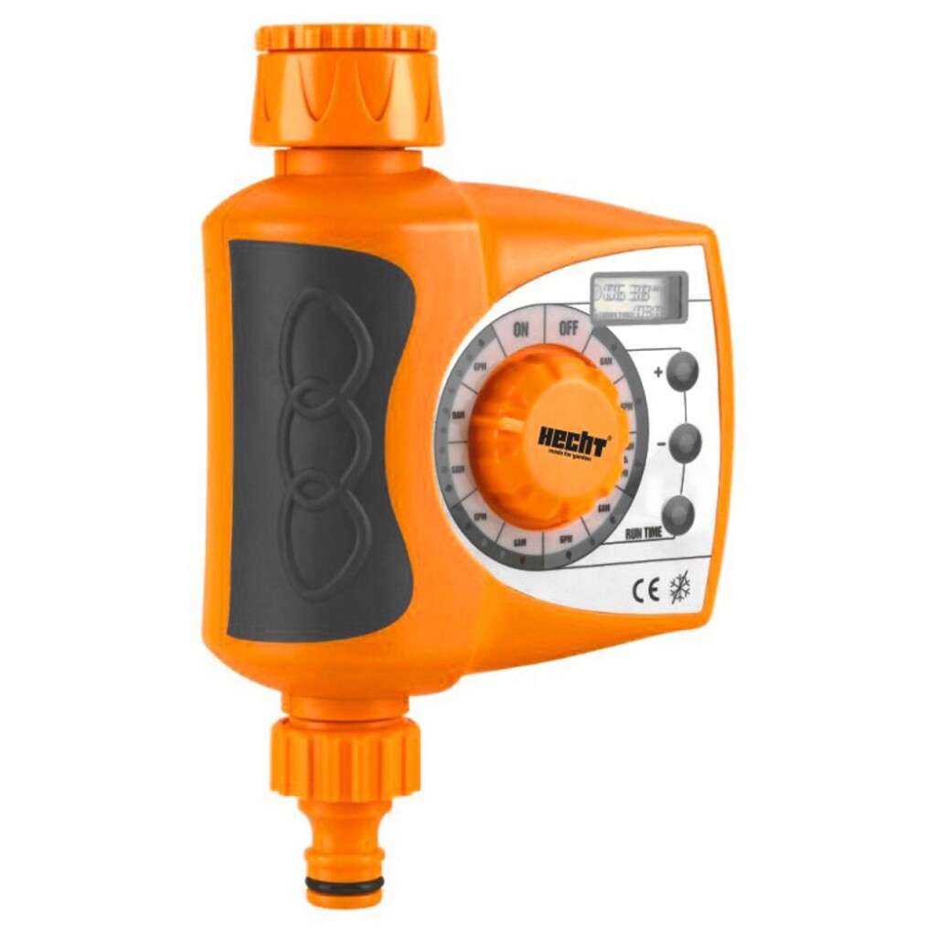 Electronic timer. Multifunction pre-set. Watering selection. Digital LCD time display. Only 2 AA batteries needed required (not included). Adaptor 3/4 and 1&ldquo; hose.