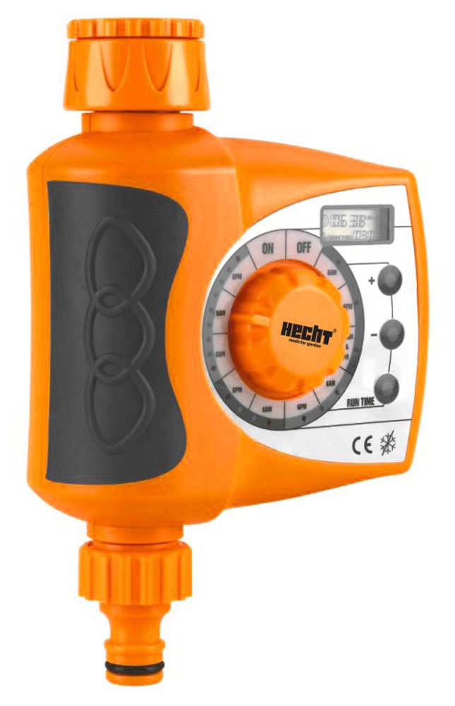 HECHT 08907 - electronic timer Electronic timer. Multifunction pre-set. Watering selection. Digital LCD time display. Only 2 AA batteries needed required (not included). Adaptor 3/4 and 1“ hose.