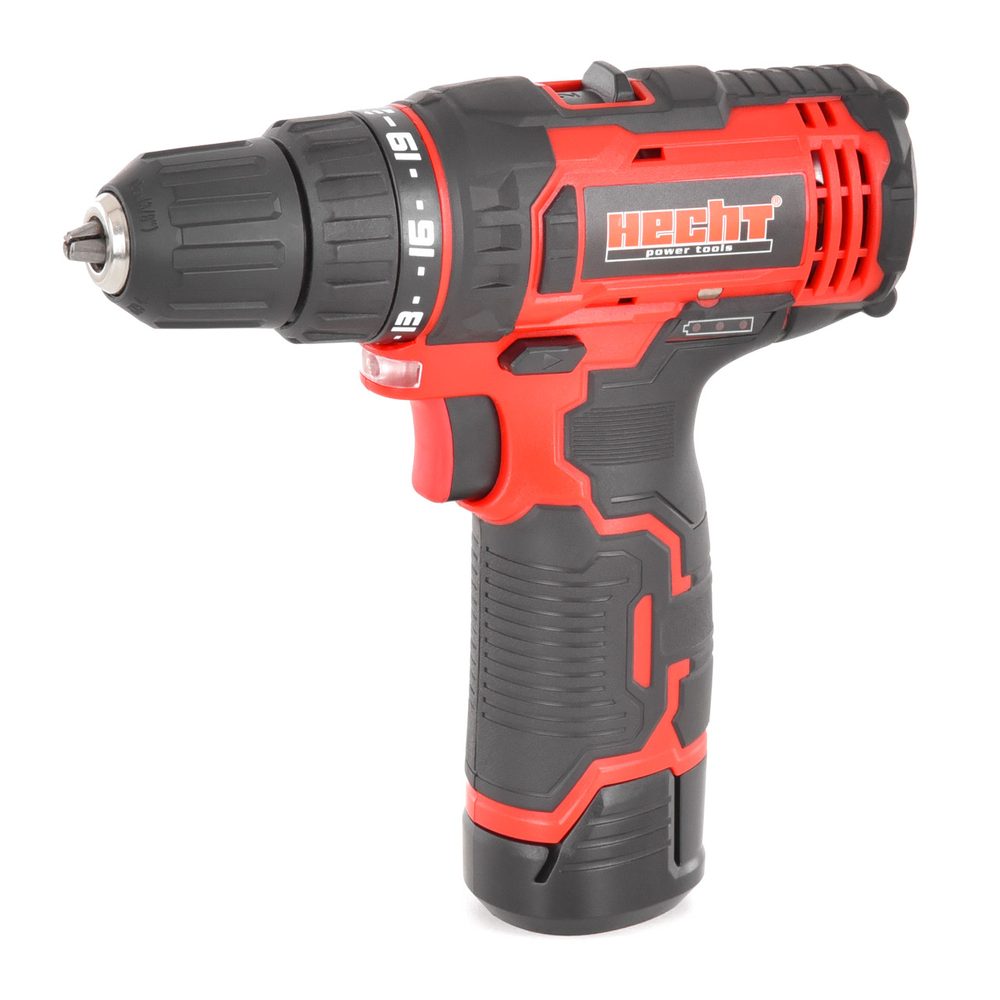 HECHT 1261 - aku vrtačka Akumulátorová vrtačka s napětím 12 V. Baterie Li-ion 2 Ah. Otáčky bez zatížení 0 - 350 / 0 - 1350 ot./min. Max. kroutící moment 25 Nm. Průměr upínání 0