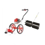 Multifunkční strunový vyžínač na kolech s benzínovým motorem a rotačním kartáčem HECHT 000155. Výkon 1