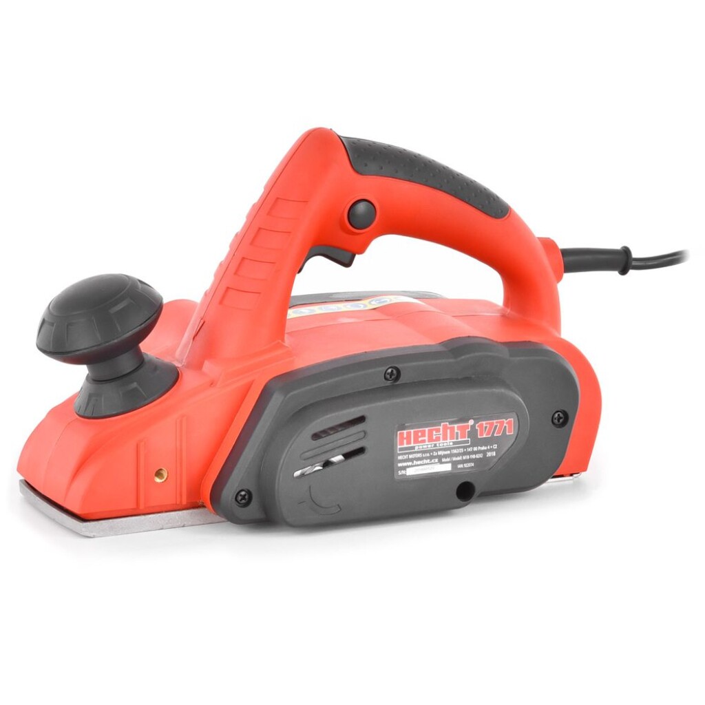 HECHT 1771 hand-operated electric planer. Input power 710W. Great helper in every DIY workshop. The maximum sanding width 82 mm. Maximum abrasive depth 2 mm. Guide ruler and hex key included.