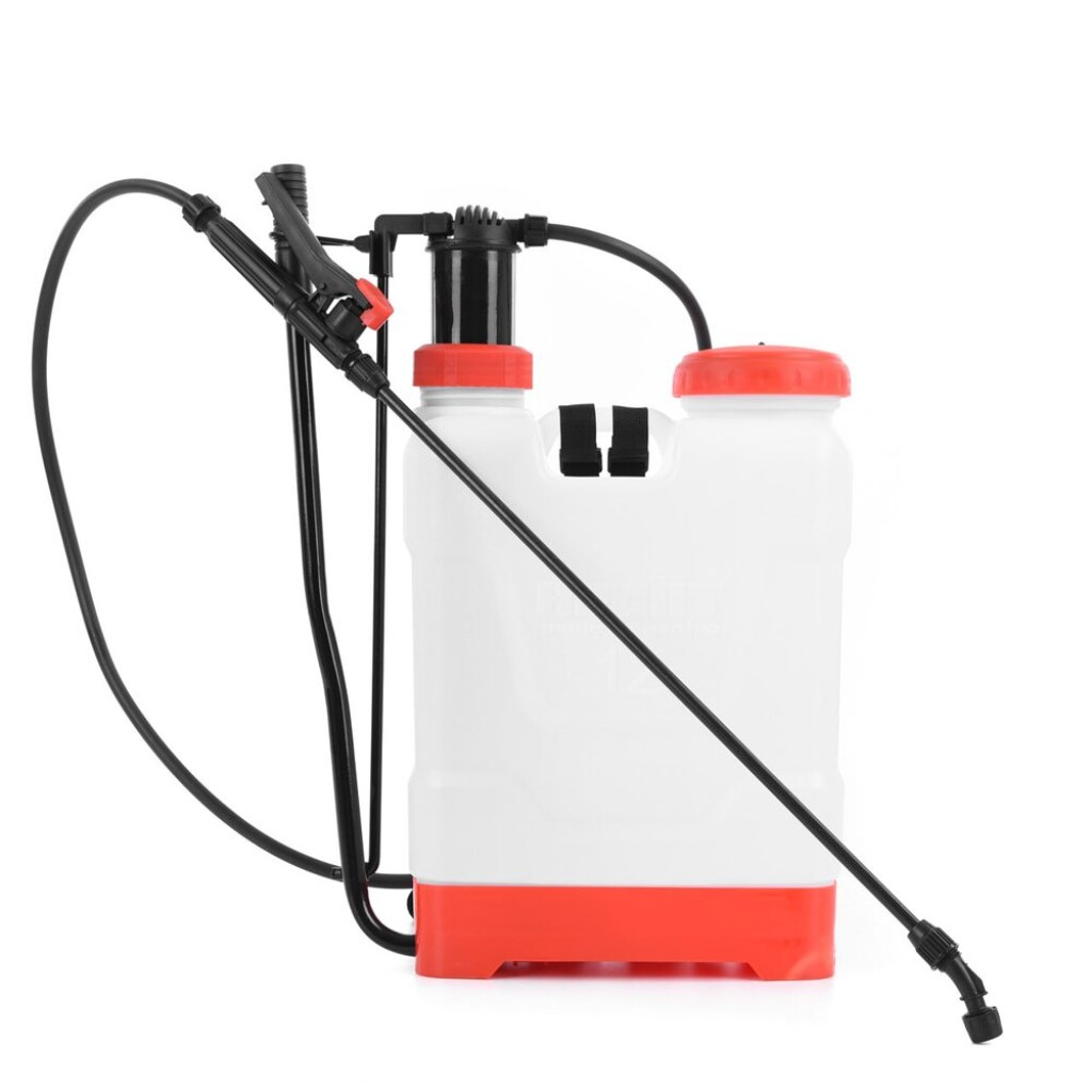 Manual piston powered knapsack sprayer with tank volume&nbsp;12 litres and maximal pressure 4&nbsp;bar. Equipped with adjustable spraying&nbsp;jet and release lock.