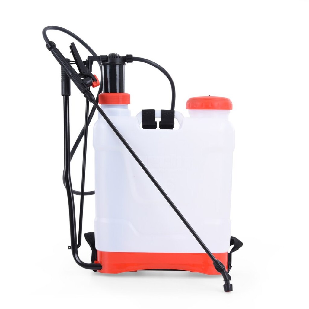 Manual piston powered knapsack sprayer with tank volume&nbsp;16 litres and maximal pressure 4&nbsp;bar. Equipped with adjustable spraying&nbsp;jet and release lock.