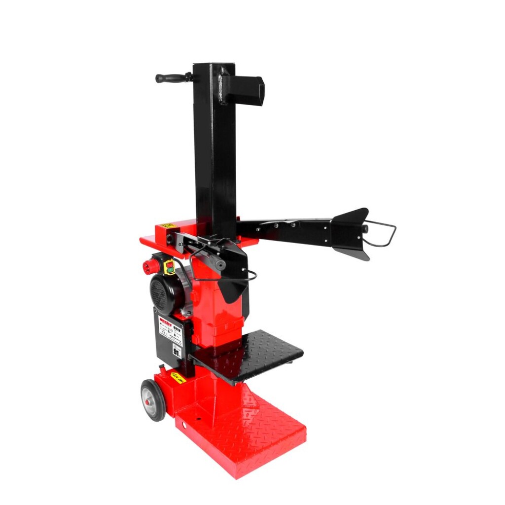 Vertical electric log splitter. Power consumption 3500 W. Max. pressure 12 tons. Max. log length 1300 mm. Weight 180 kg. Max. wood diameter 400 mm.