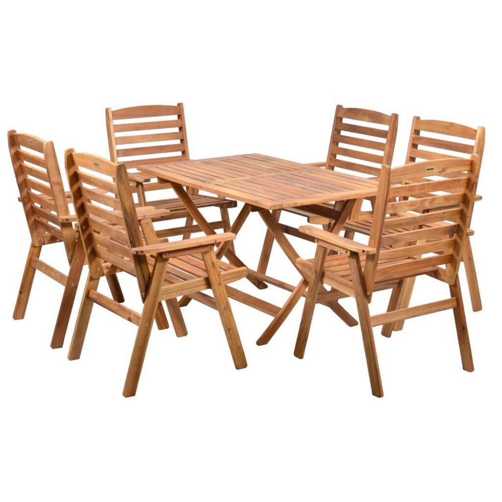 Set of garden furniture -&nbsp;table and 6&nbsp;chairs. Made out of hard wood Acacia. Suitable for sheltered garden areas.