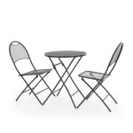 Kombinovaná sestava dvou židlí a jednoho stolu z ocelovo-hliníkových profilů a povrchovou úpravou. Vhodné pro exteriéry i interiéry. Vhodné i pro použití ve vlhkém prostředí.