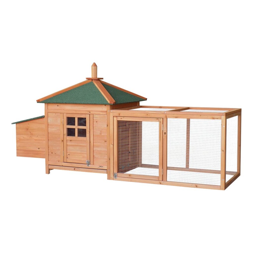 Henhouse -&nbsp;asphalt roof with opening. Contains eggs-laying box. Possibility of locking over night. Made of durable fir wood. DImensions (L x&nbsp;W&nbsp;x&nbsp;H): 195 x&nbsp;73 x&nbsp;98 cm.
