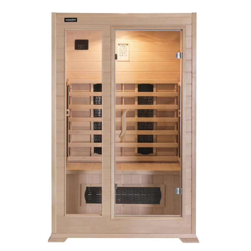 5 ceramic heating elements. Temperature 30 - 60 °C. Built-in MP3 player with FM radio. Dimensions 100 x 120 x 190 cm.