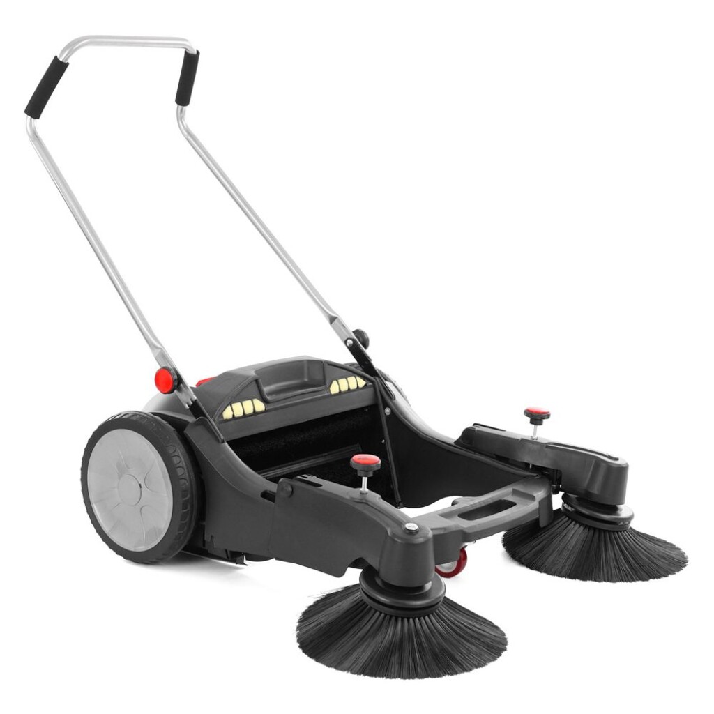 48 l dirt collector. Adjustable front brush pressure and adjustable rear roller brush.