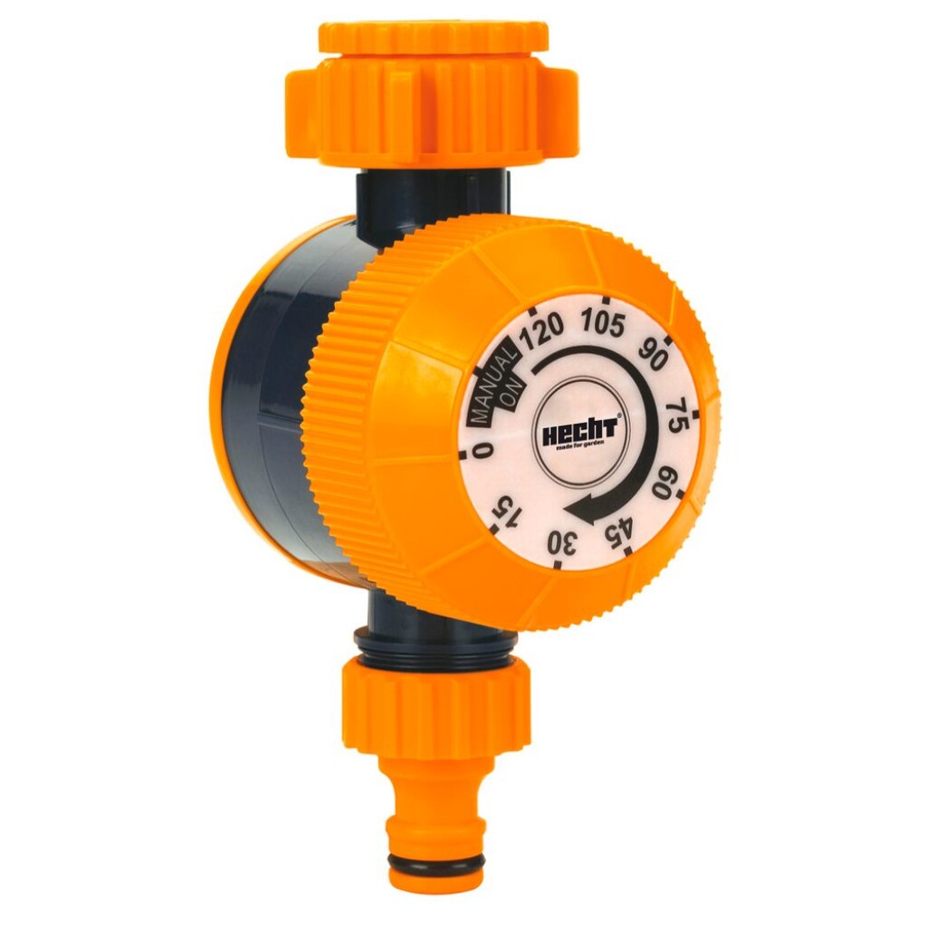 Mechanical timer. Setting 0/120 min. No batteries needed. Adaptor 3/4 and 1&ldquo;.