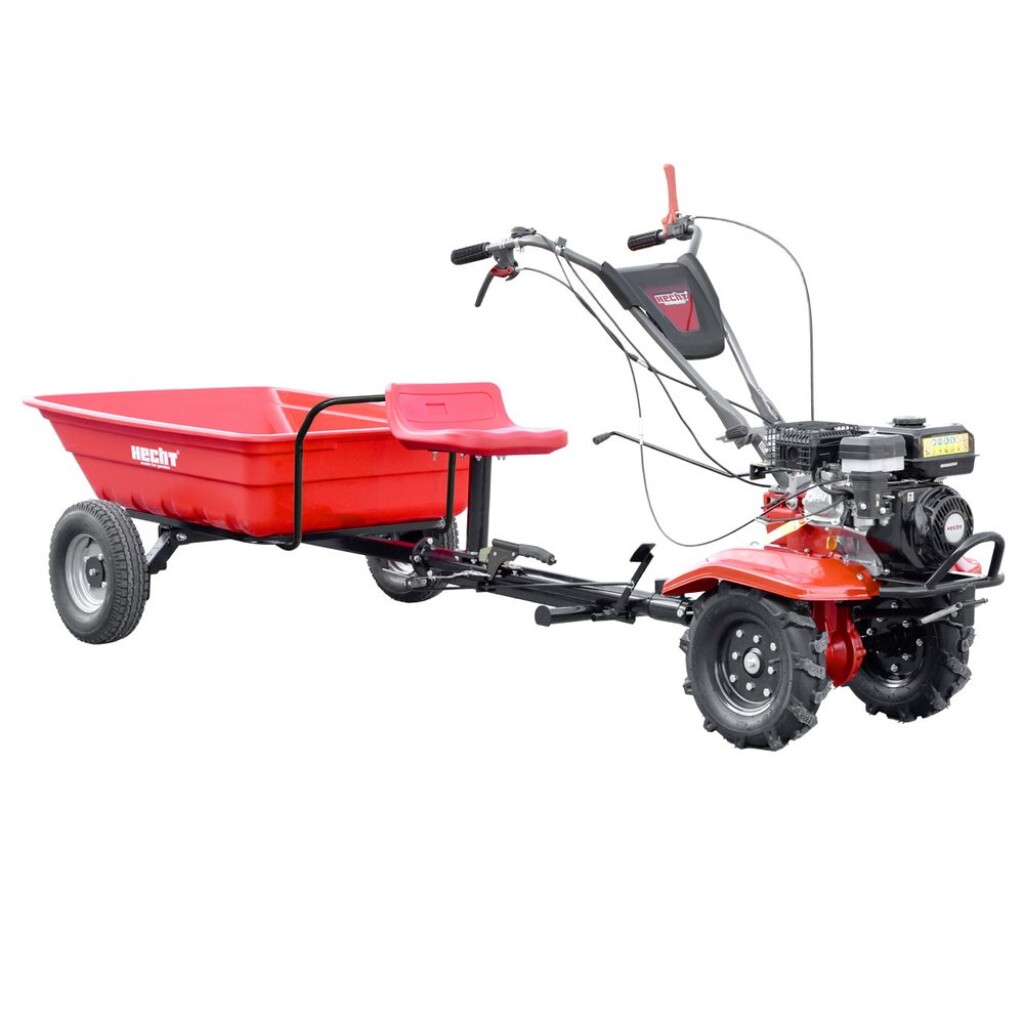 Motor cultivator set with wheels and plowing plow. 212 cm3 engine with a rated output of 3.6 kW. Weight 78 kg. Convertible to a single-axle tractor.