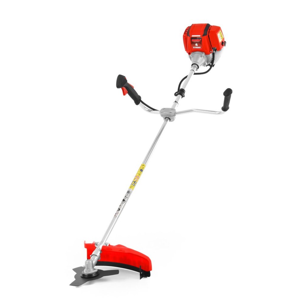Motor brushcutter with a width of 42 cm. Four-stroke engine with a capacity of 42.5 cm3. Semi-automatic string unwinding. Ergonomic Bike handles. Power 1.6 HP.