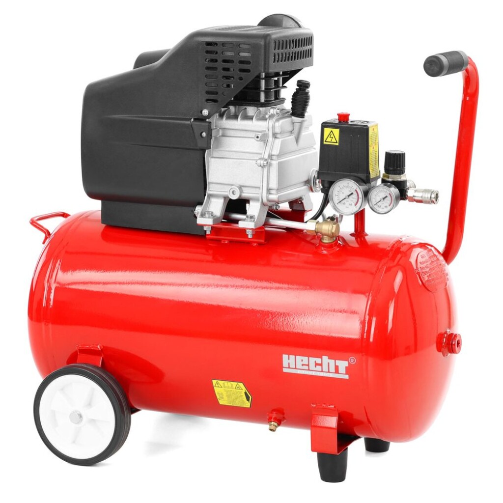 Electric oil compressor with power input 1500 W. Max. pressure 8 bar. 50 l tank. Weight 30 kg.