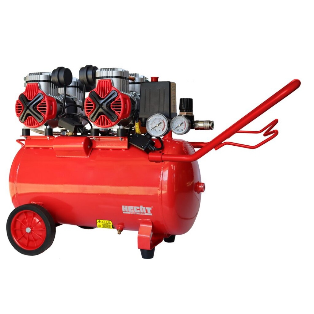 Very quiet oil-free compressor ● Power input: 3000 W ● Suction capacity: 528 l/min ● Air tank: 50 l ● Max. pressure: 8 bar