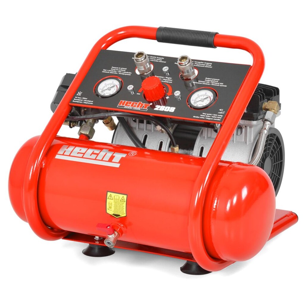 Oil-free compressor. Air tank capacity 6 litres. Max pressure 8 bar. Max. power 105 l/min. Power input 500 W / 230 V / 50 Hz. Weight 17