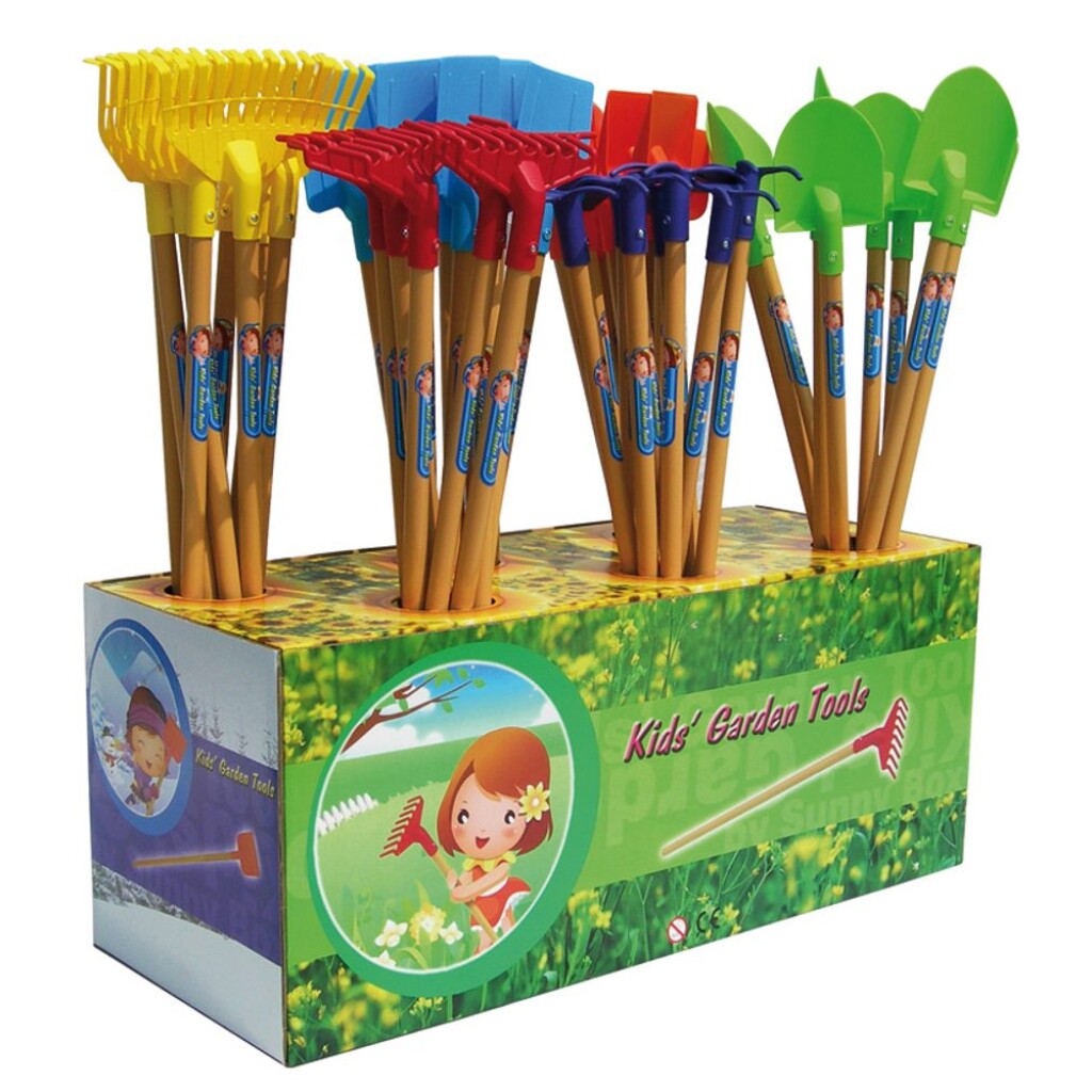 Collection of garden tools for children 6&nbsp;types. Tool lenght 89 cm. Lacquered wood handle. High quality phthalate free plastic. Certification CE