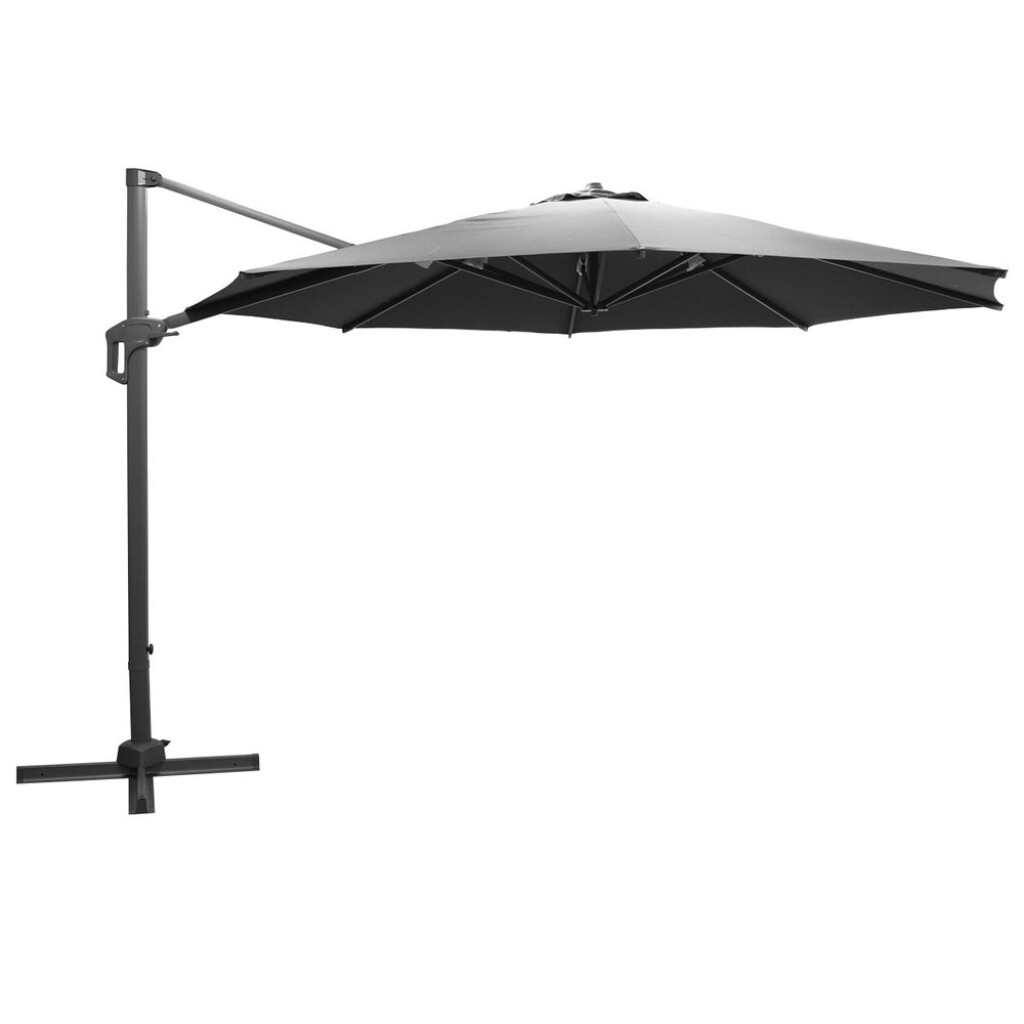 Aluminum parasol with 3.5m diameter and cross base. 8 crossbars 17 x 25 mm. Pole diameter 53 x 80 mm. Simple opening and closing with a crank. Polyester 200 g/m² with ventilation.
