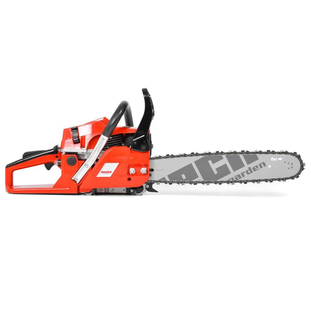 Petrol chainsaw Hecht 50 with primer. Power 2.9 HP. Rail length 40 cm. Weight 6 kg. Practical protective box.