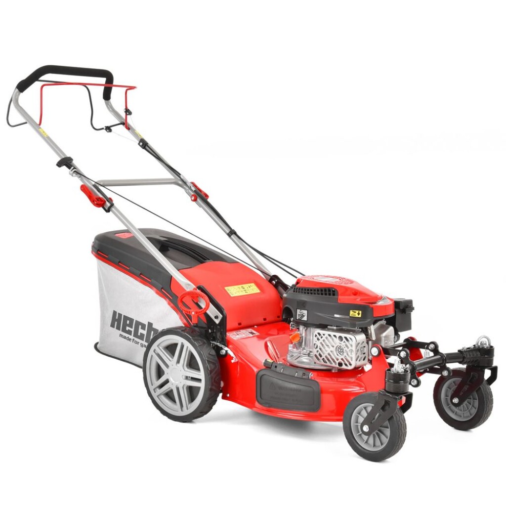 Powered lawn mower with travel. Working width: 46 cm. Engine capacity: 144 cm3. Engine power: 2.5 kW. Basket capacity: 60 l.  Max. recommended area: 1000 m2.