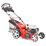 <p>Self propelled petrol powered rotary lawn mower with steel chassis