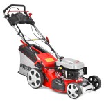<p>Self propelled petrol powered rotary lawn mower with steel chassis
