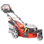 <p>Self propelled petrol powered rotary lawn mower with steel chassis
