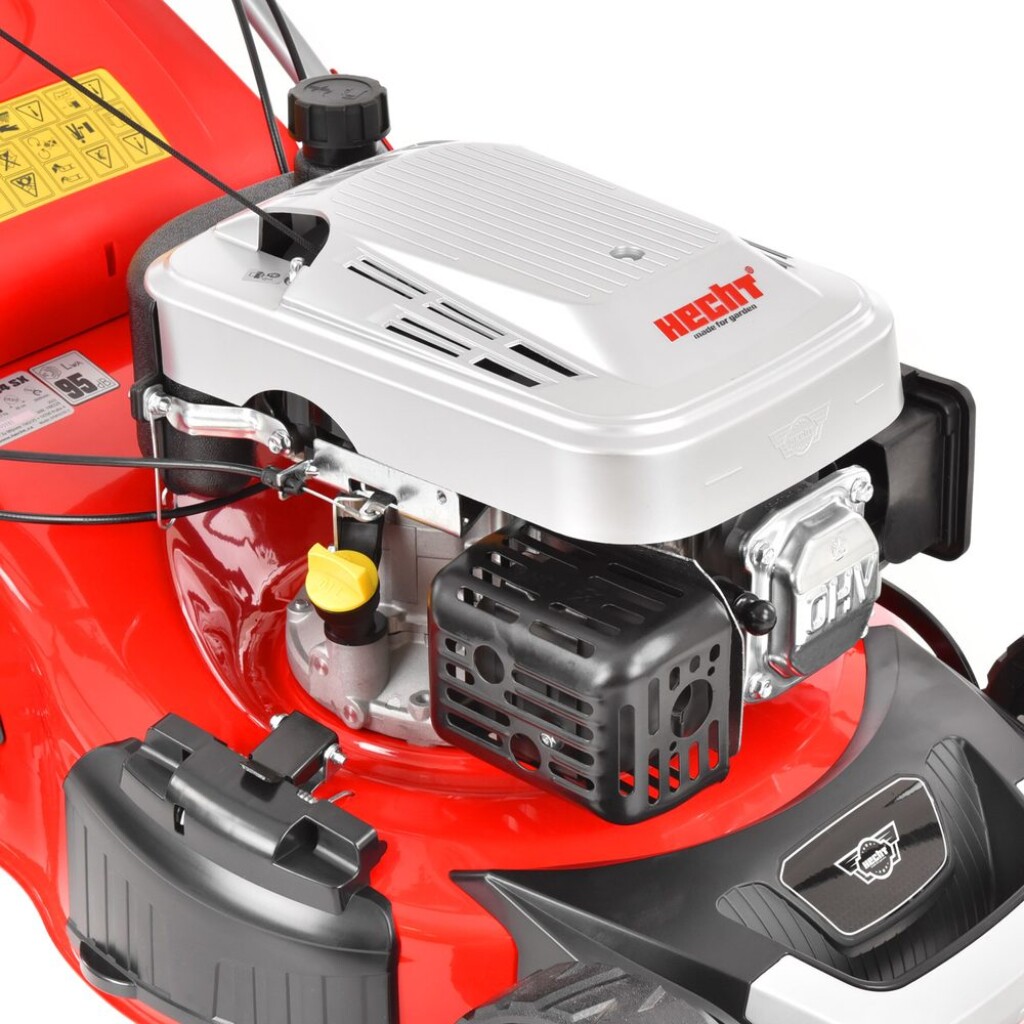 equipped with ball bearings. Powered by HECHT 4&nbsp;stroke OHV engine. Working width 46 cm. Suitable for areas of up to 1200 m2.&nbsp;Central adjustment of cutting height. Mulching kit included