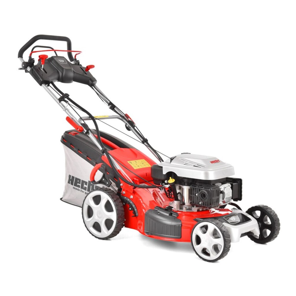 Self-propelled petrol powered rotary lawn mower with steel chassis