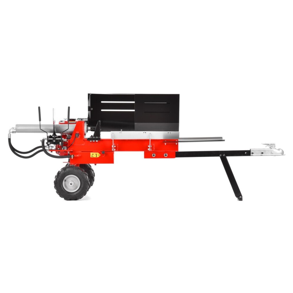 Petrol wood splitter. Engine capacity 212 cm3. Splitting pressure 10 tons. Max wood length 520 mm. 12" wheels.