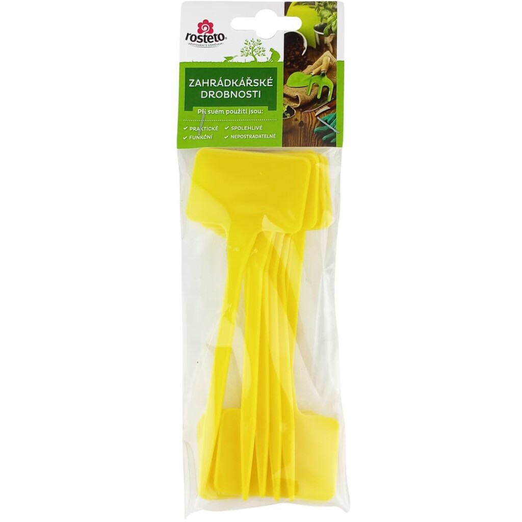 Plant label stake for labelling plants and sowings 15 x 5.5 x 3.5 cm. Yellow colour. Set of 10 pieces.