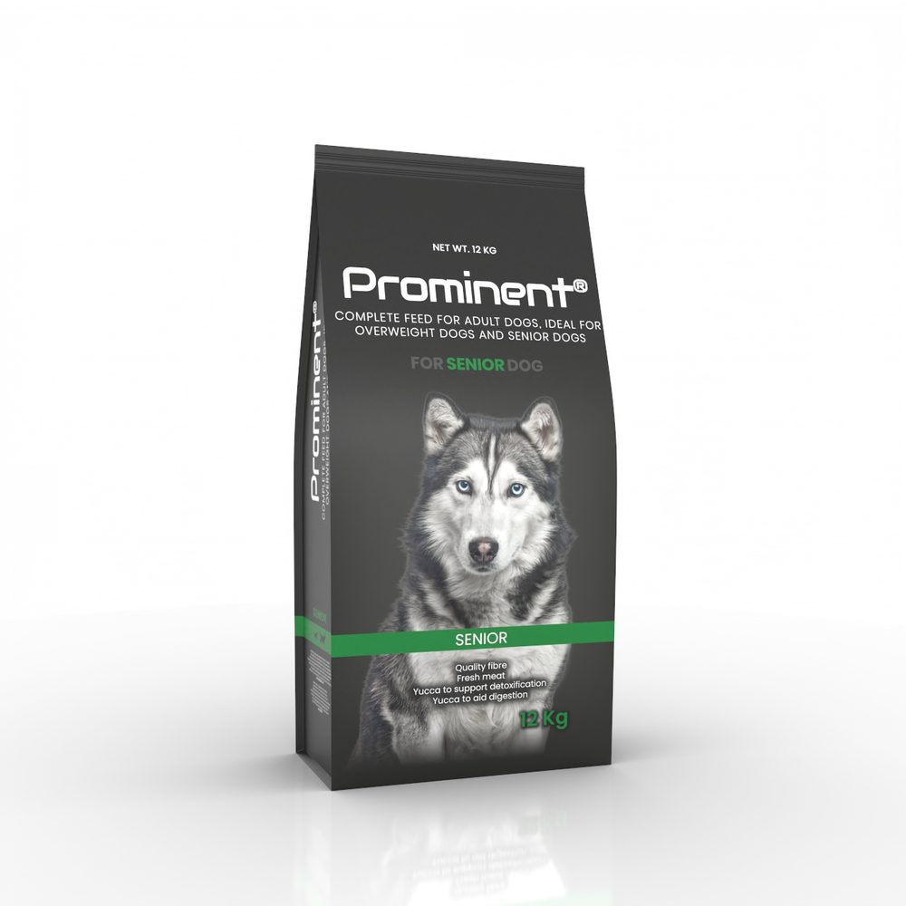 Prominent DOG SENIOR 12 kg Complete premium food for overweight adult dogs and for older dogs. Package weight: 12 kg. Composed of 20% meat and fresh produce.