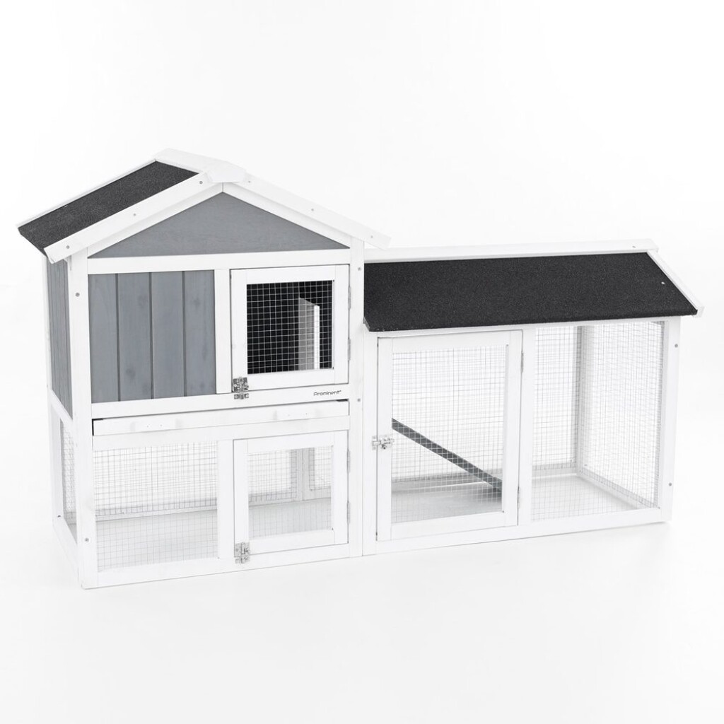 Rabbit hutch made of durable fir wood. Dimensions 147 x 52.8 x 85.5 cm.