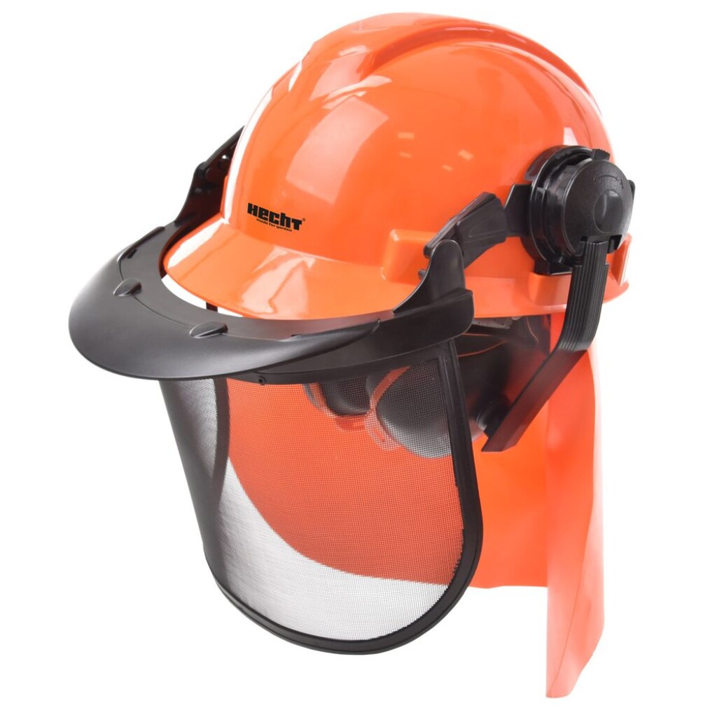 Safety helmet with face shield and ear protection. Quick release.
