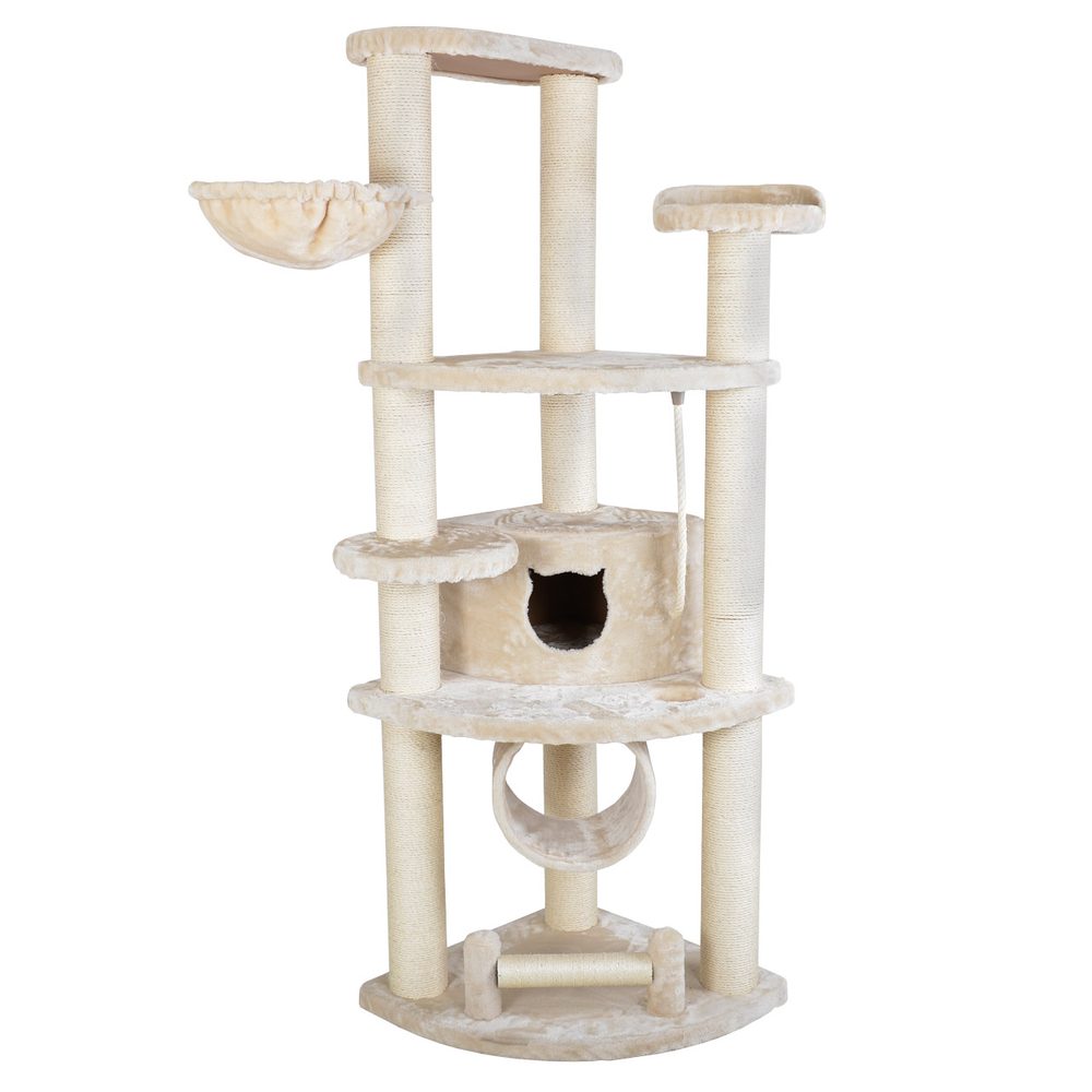 Scratching post for cats - GARFIELD B Scratching post and resting place for cats GARFIELD B (beige). Made of plush and natural sisal. Dimensions 65 x 65 x 190 cm.