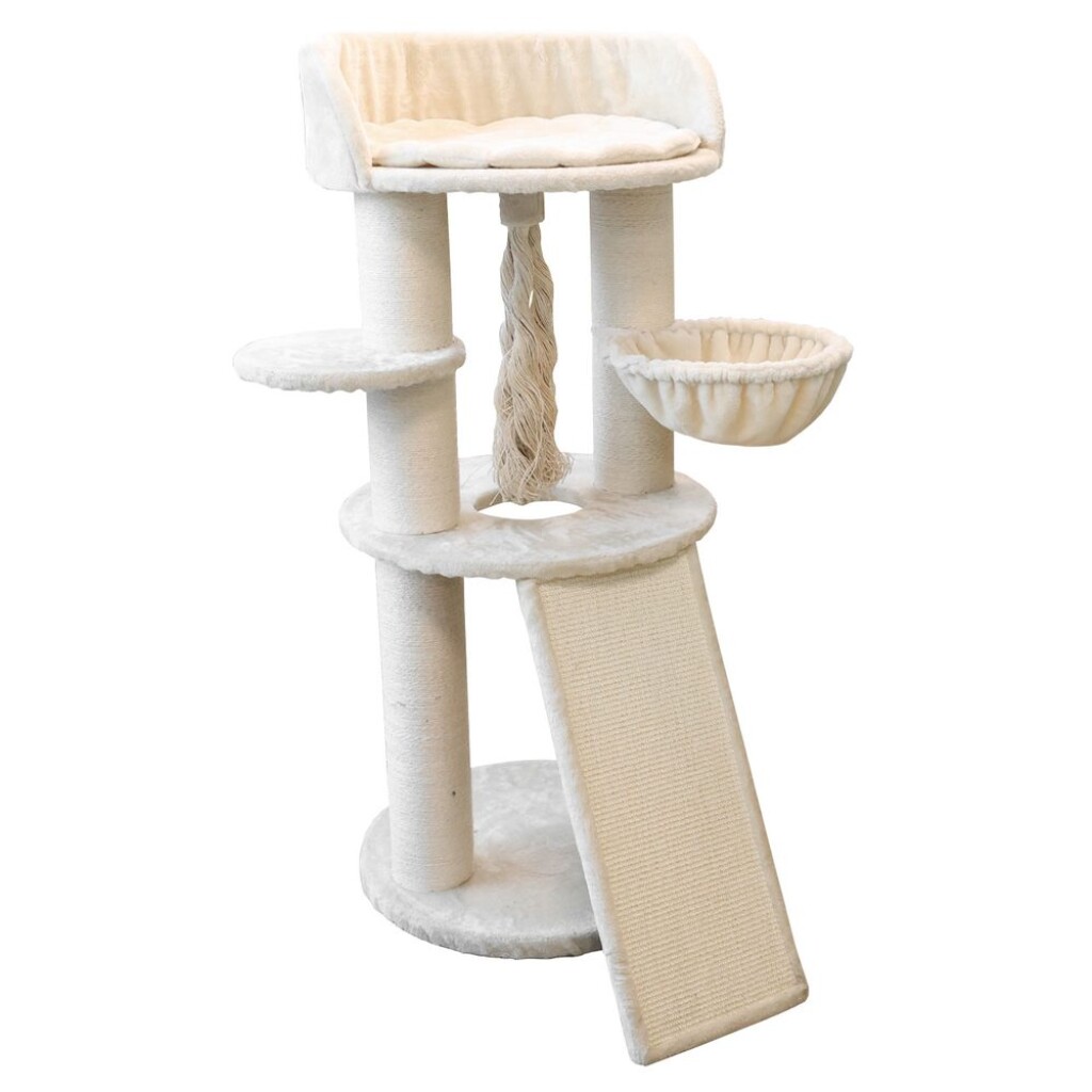 Scratching post and resting place for cats PROMINENT PERSIAN B (beige). Made of plush and natural sisal. Dimensions 60 x 60 x 141 cm.