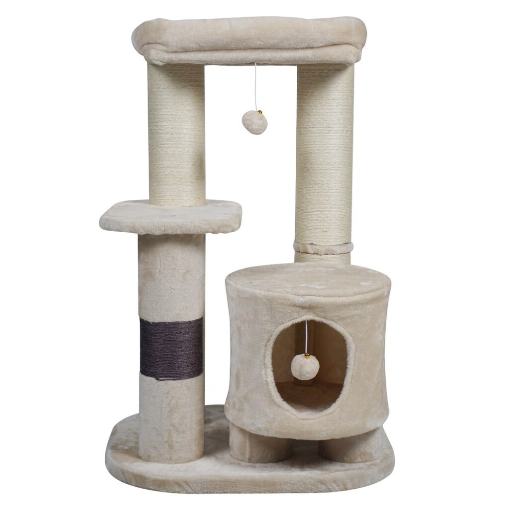 Scratching post and resting place for cats PROMINENT SIMBA B (beige). Made of plush and natural sisal. Dimensions 55 x 65 x 100 cm.