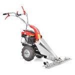 <p>Petrol sickle bar mower with self propelled system. Engine displacement: 196 ccm. Working width 87 cm. Weight 59 kg. Cutting height adjustment from 30 to 80 mm.</p>