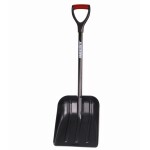 <p>Plastic snow shovel with plastic handle reinforced with steel tube