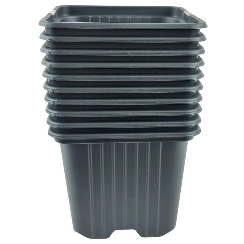 Square black plastic container made of soft quality material is designed primarily for growing plant seedlings. Packed in sets of 10 pieces.