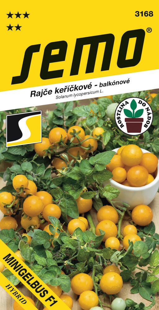 Tomato Bush - Minigelbus F1 40 seeds Very early compact tomato with yellow round cherry fruits weighing 15–20 grams.