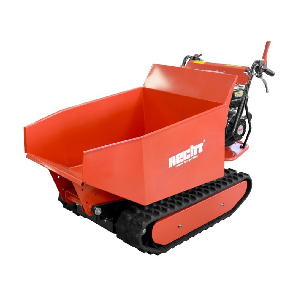 Petrol tracked transporter. 3x forward/1x reverse gear. Powerful petrol engine 9 HP. Max. loading capacity 500 kg. Loading area size: 1000 x 700 x 450 mm. Hydraulic tipping. Counter-rotation of the tracks.