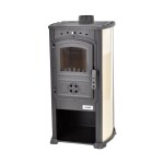<p>Steel wood-burning stove with glass doors. Output 7 - 8 kW. Fireclay lined fireplace