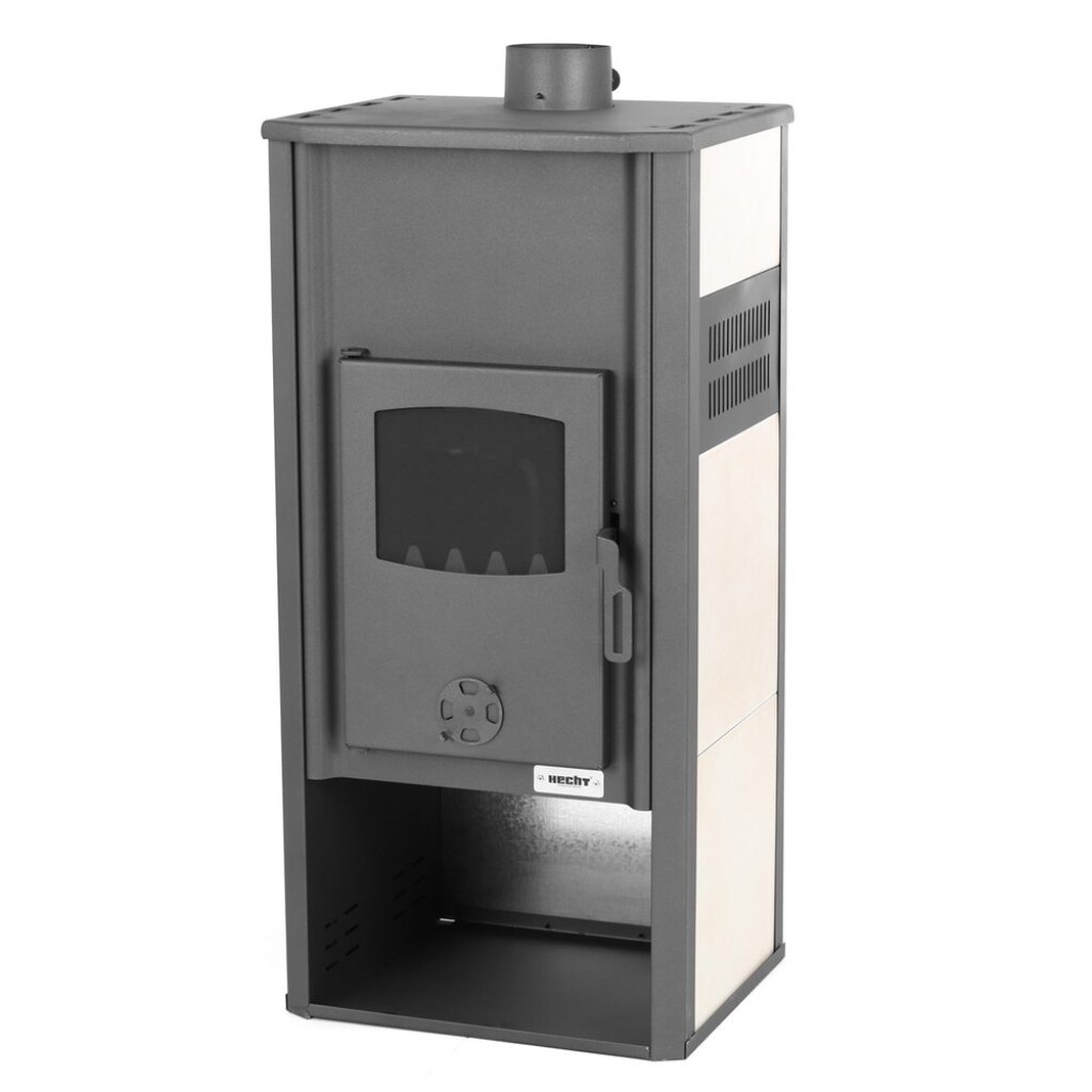 Steel wood-burning stove with hot-water heat exchanger