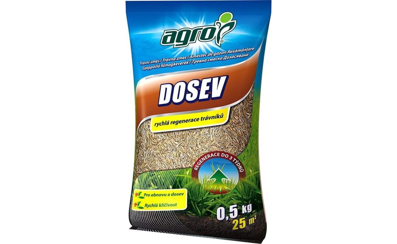 AGRO Lawn Mix OVERSEED is suitable for overseeding and rapid regeneration of damaged areas in lawns. The grass mix contains selected varieties of ryegrass.
