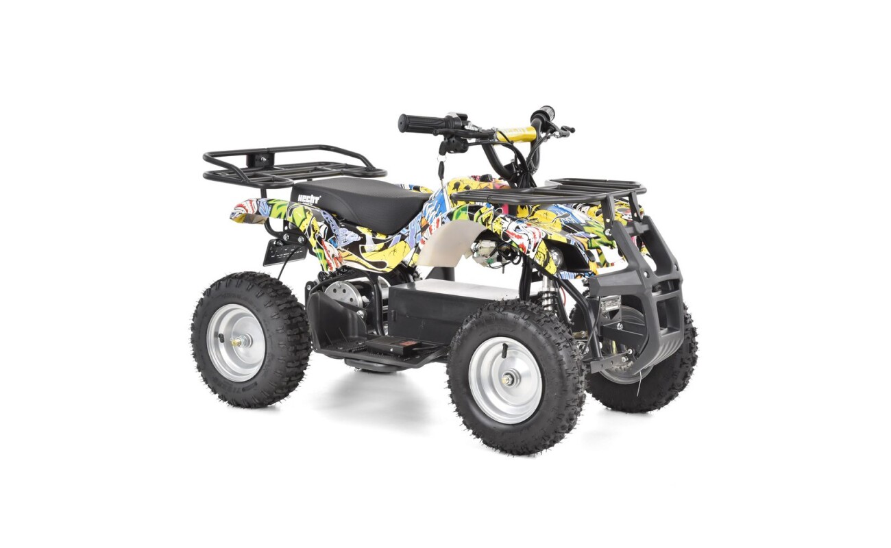 Electric ATV with 800 W engine. Power supplied by 36 V battery with 12 Ah capacity. Speed max. 20 - 25 km/h. Equipped with big 6" wheels. Battery indicator
