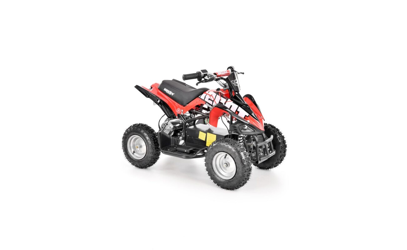 Electric ATV with 800 W engine. Power supplied by 36 V battery with 12 Ah capacity. Speed max. 20 - 25 km/h. Equipped with big 6" wheels. Weight 42 kg. Battery indicator