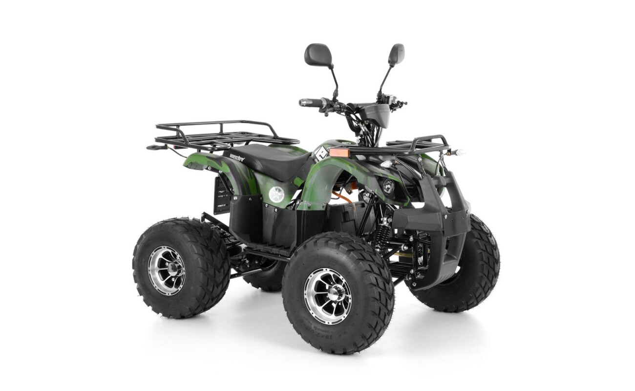 Accu ATV. Max. speed 45 km/h. Direct drive electric engine 1200 W. Battery 72V/20Ah. Charging time 8 - 10 hours. 2" towing hitch. The calculated range per charge is 48 km. Approved for operation on public roads (COC list)