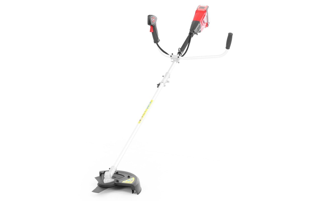 Accumulator brushcutter with 25.4cm blade span and 30cm string span. Dividable shaft. Voltage 40V. Semi-automatic string unwinding.  Ergonomic Bike handles. Weight 5